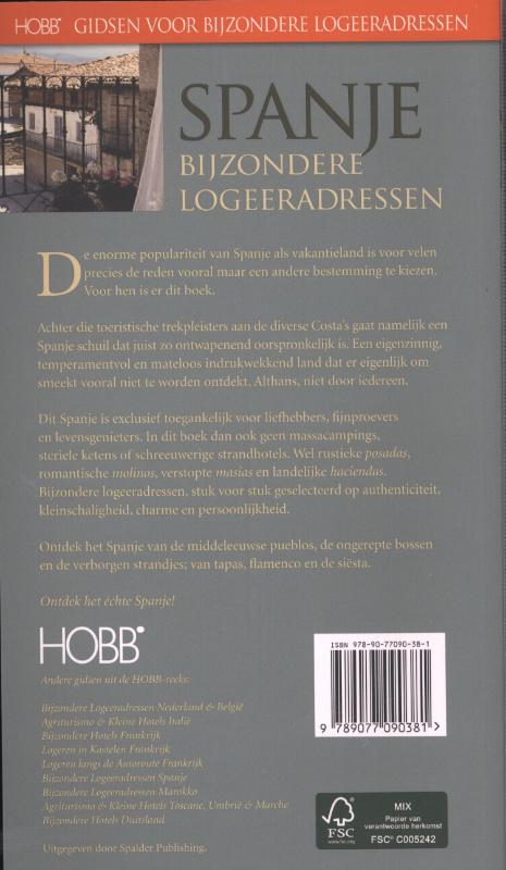 HOBB Gidsen voor bijzondere logeeradressen  -   Spanje bijzondere logeeradressen achterkant