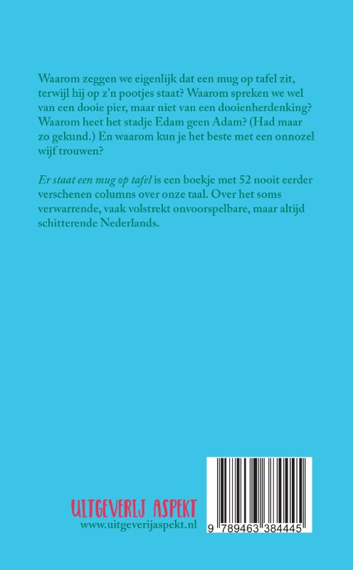 Er staat een mug op tafel achterkant