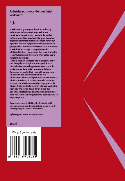 Arbeidsrecht voor de overheid verklaard, Editie Rijk 2020. achterkant