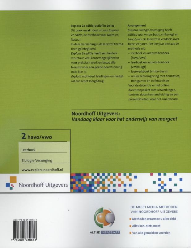 Explora  - Biologie verzorging Havo vwo deel 2 Leerboek achterkant