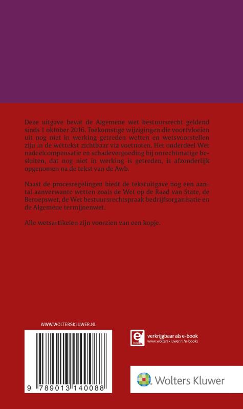 Tekstuitgave Algemene wet bestuursrecht 2016/2017 achterkant