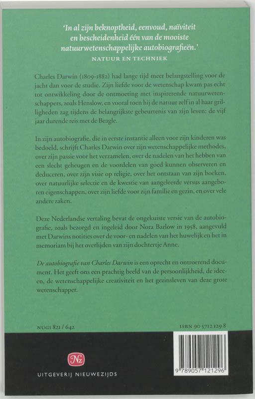 De Autobiografie Van Charles Darwin 1809-1882 achterkant
