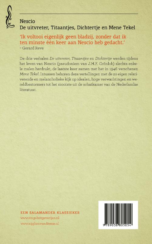 De uitvreter / Titaantjes / Dichtertje / Mene Tekel / Salamander / 10 achterkant