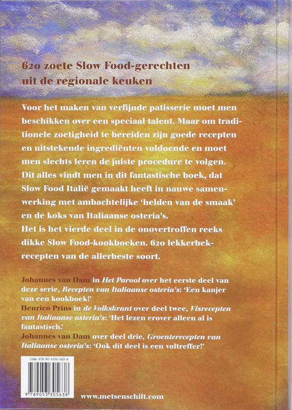 Nagerechten en gebak van Italiaanse osetria's achterkant