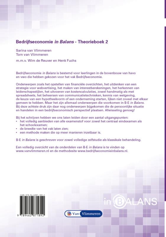 Bedrijfseconomie in Balans vwo theorieboek 2 achterkant