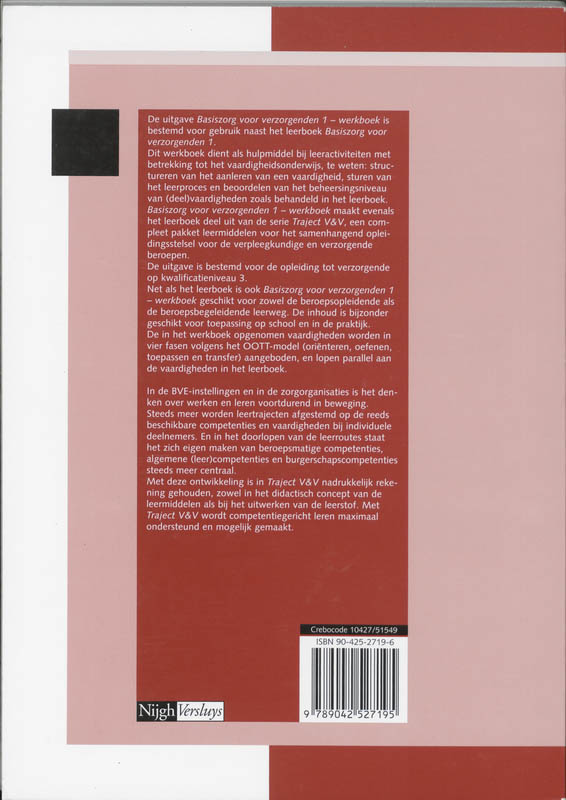 Basiszorg voor verzorgenden / 1 302 / Werkboek / Traject V&V achterkant
