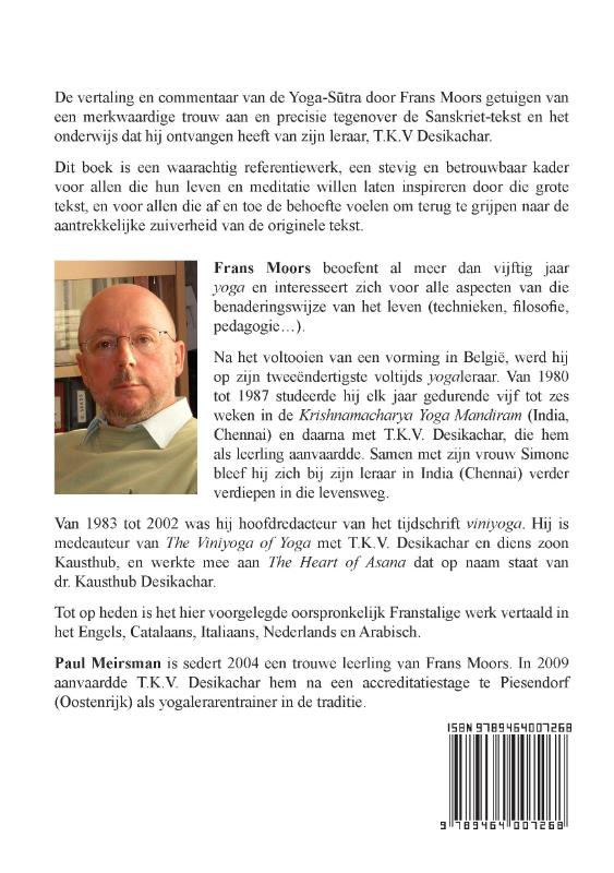 Yoga-Sutra Patanjali vertaling en commentaar Frans Moors achterkant