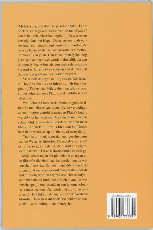 Metafysica, Een Dwarse Geschiedenis achterkant